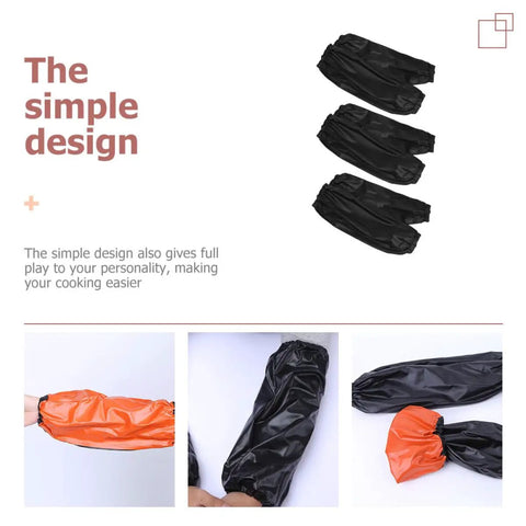 Built Different Waterproof PVC Oversleeves Three Pack Long Arm Protectors in black and orange, used for kitchen and garage work.