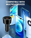 Top Shelf 200W Usb C Car Charger Featuring Dual 100W PD Ports For Super Fast Laptop And Phone Charging Includes Two Heavy Duty Usb C Cables For Your Daily Grind in a setup with multiple smartphones.