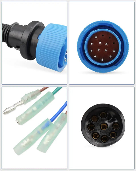 Close-up of 8 and 14 pin connectors of Outboard Ignition Wiring Harness Adapter 8 Pin To 14 Pin For Mercury Mariner Quicksilver Mercruiser