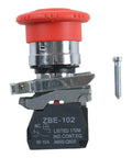 Straight Up Heavy Duty Emergency Stop Push Button Switch Paired With 1NC Contact Block, ZBE-102 model with red button.