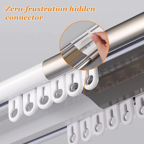 Heavy Duty Ceiling Curtain Track System For Home Office Hotel RV And School Double Rail Conjoined Track White Aluminum Alloy Waterproof And Wear Resistant Supports Thick Drapes And Sheers With Light Leakage Free Design, hidden connector close-up
