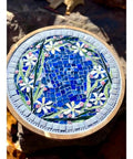 9 Inch Mosaic Art Lazy Susan with handcrafted stained glass design, showing intricate floral pattern on rotating tray