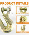 Heavy Duty Clevis Grab Hook 3/8 Inch Grade 70 Forged Steel with hook pin and cooter pin for strong hauling.