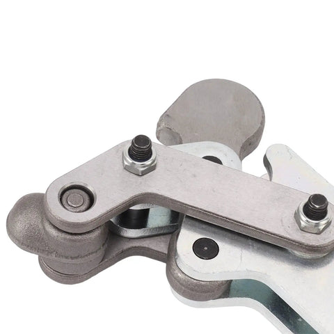 Close-up of Beefy Heavy Duty Bench Clamp with Table Mount Locking System showing high carbon steel mechanism detail.