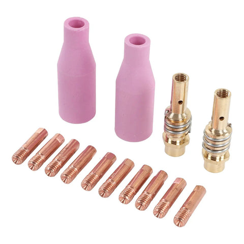 Pro Grade MIG Welding Gear Kit 14Pcs Copper Ceramic Plasma Torch Parts Set With 2 Ceramic Cups 2 Connecting Rods 10 Tips