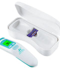 Non Contact Infrared Forehead Thermometer Medical Grade For Quick One Second Readings Ideal For Adults Kids And Babies Hospital Quality No Touch Fever Check White Finish in case with battery