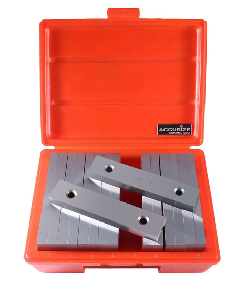 Precision Machinist Parallel Sets Eight Pairs One Half Inch Thick Six Inch Long Alloy Steel Parallels For Layout And Setup Pro Grade Tooling With Five Sixteenths Inch Holes And Three Eighths Inch Holes EG06 0428 in orange case