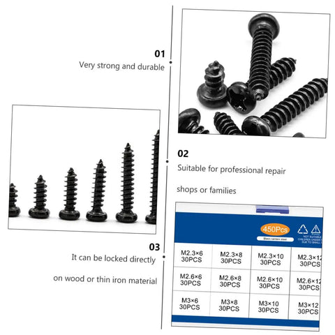 Multi Purpose Self Tapping Screws Set In A Handy Box Cross Head Carbon Steel Miniature Screws For Electronics Furniture