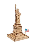 Statue Of Liberty 3D Puzzle Kit, 46 Piece Wooden DIY Model Stands 5.7 Inches, Easy Build No Glue Needed, World Cities Collection, with flag