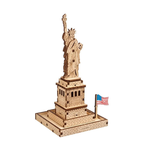 Statue Of Liberty 3D Puzzle Kit, 46 Piece Wooden DIY Model Stands 5.7 Inches, Easy Build No Glue Needed, World Cities Collection, with flag