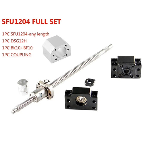 Rolled Ball Screw Kit For CNC Builders And DIY Makers With C5 Precision End Machined Ball Nut Nut Housing BK BF10 End Supports Coupler RM1204 400mm Ballscrew Set For Smooth Motion And Low Backlash components displayed