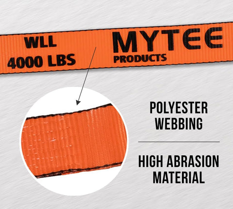 Close-up of 4 Pack 2 Inch Orange Ratchet Straps With Chain Anchors 4000 Lbs WLL showcasing high abrasion polyester webbing detail