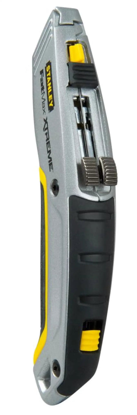 Pro Twin Blade Retractable Utility Knife With Interlock Safety Lock 2 In 1 Cutting Tool for Cardboard Box Opening, side view