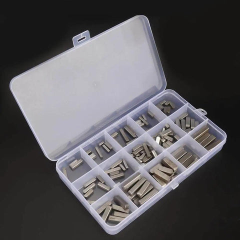 Woodruff Key Set 140 Piece Pro Grade Stainless Steel Keyway Assortment For Shaft Fastening 12mm 16mm 20mm 25mm shown in box
