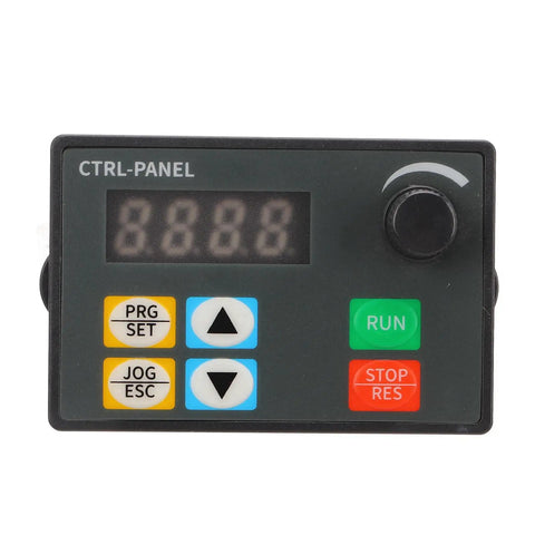 Beefed Up Variable Frequency Drive VFD 2.2kW Inverter Controller With Quick Cooling Heatsink And Quiet Fan For Safe ABS Protection 0 to 440V Output In Industrial Equipment Use. Front control panel with display and buttons