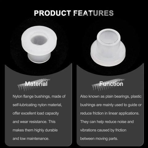 Flanged Sleeve Bearings Nylon Bushings 6mm Bore 8mm OD 8.1mm Length White Self Lubricating Plastic Bearings Pack of 20, material and function details
