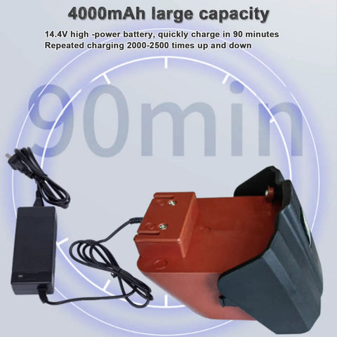 Game Changer Handheld Electric Strapping Machine With A Quick Charge 4000mAh Battery showing 4000mAh battery and charger