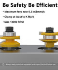 Pro Grade 3 Piece Raised Panel Cabinet Door Router Bit Set safety instructions and specifications.