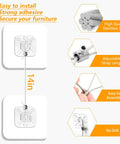 No Drill Metal Wall Anchors Bombproof Furniture Brackets For Baby Proofing And Locker Setup With Hella Strong Clear Tape Mount 10 Pack hardware components showcasing stainless steel anchors and adjustable strap.