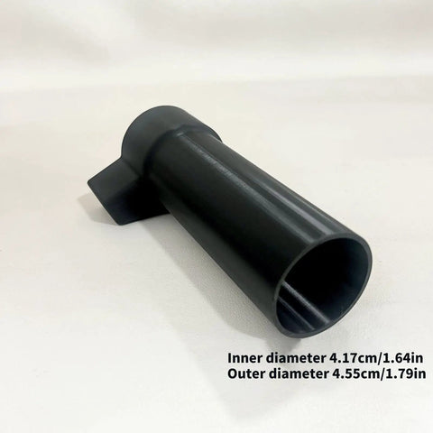Black half turn handlebar speed linker fitting for electric skateboards and scooters, dimensions shown, side angle view