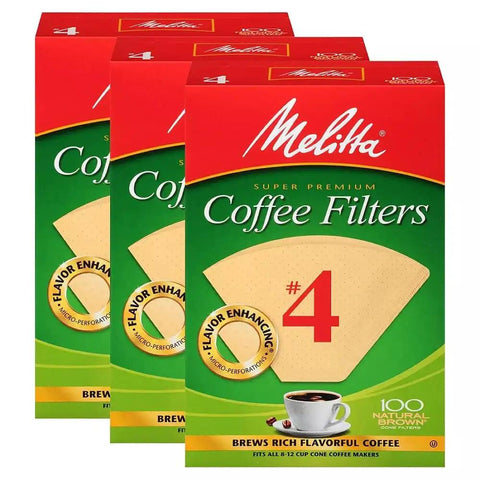 Box images of No. 4 Cone Coffee Filters Natural Brown, 900 Count (3 Pack) Bulk Value, Chlorine Free Microfine Perforations.