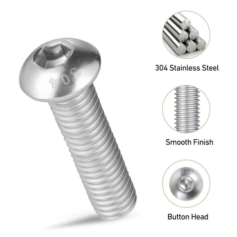 Built Like A Tank M6 X 12Mm Button Head Socket Cap Screws 100 Pack 304 Stainless Steel close-up view showing smooth finish and head design.