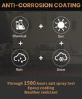 Anti-corrosion coating illustration showing chemical, sun, rain, and snow effects on Tough As Nails 2 Inch Deck Screws.