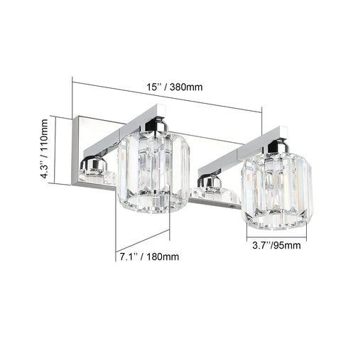 Crystal Vanity Lights For Bathroom Stainless Steel Wall Mount Two Light Fixtures Dimmable With E26 Bulb Not Included 15 Inch