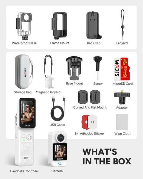 C400 Vlogging Camera For YouTube And Social Vlogs, 4K Ultra HD Image Quality, accessories including mounts, clips, card, and case