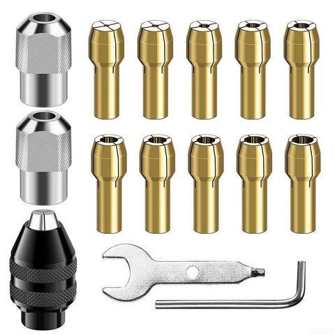 Pro Grade 15 Piece Drill Chuck Collet Set M8x0.75mm Brass Collets For Rotary Tools Engraving Machines And Drills Alloy Steel Nut