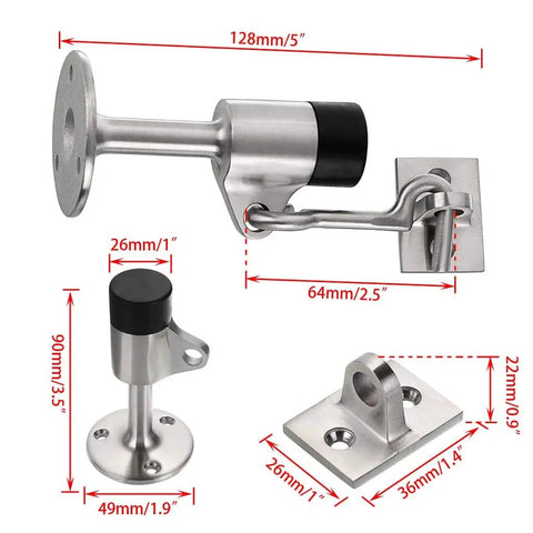 Two Pack Stainless Steel Door Stopper With Hook And Sound Dampening Rubber Bumper Wall Mounted Door Holder Hardware Brushed Finish 3.5 Inch