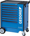Mobile Tool Cart With Eight Deep Drawers Rock Solid Build Smooth Glide Casters Heavy Duty Workshop Organizer, blue cart side view.
