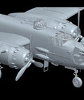 1/32 US Army B-25J Mitchell Strafing Babes Plastic Model Kit With 499 Parts, unpainted assembly close-up of cockpit and engines