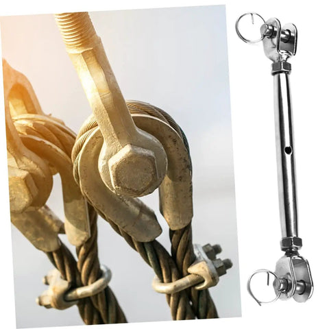 Rock Solid Heavy Duty Rigging Screw Stainless Steel Turnbuckle With Jaw Jaw Ends For Marine Wire Rope Cable Tension Setup, close-up view.