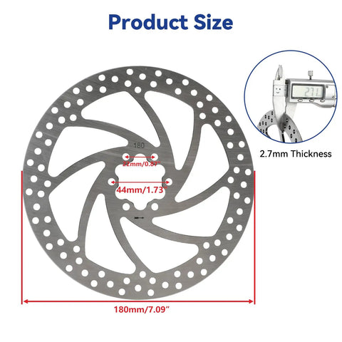 180mm Dope Brake Disc Rotor Kit For Q20 Pro H26 Electric Bikes with thickness measurement and size details