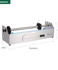 Heavy Duty Stainless Steel Tabletop Stretch Film Dispenser With Smooth Slide Cutter For 16 To 26 Inch Plastic Wrap Rolls, side view with dimensions.