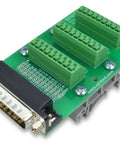 DB25 Male Breakout Board with Right Angle or Straight Connector, Spring Clamp Terminal Blocks and Shield, DIN Rail or Panel Mount