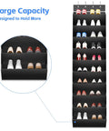 Over The Door Shoe Organizer Rack With Deep Pockets, 10 Tier Hanging Shoe Holder For Sneakers And Boots, showcasing shoe capacity.