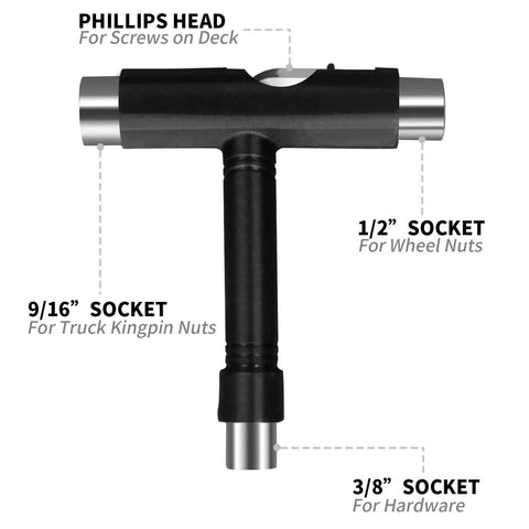 All In One Skate Tool Kit For Skateboards And Longboards With T Type Allen Key And L Type Phillips Head Wrench