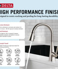 Crisp Brushed Nickel Kitchen Faucet Featuring Heavy Duty Pull Down Sprayer with High Performance Finish and Single Handle Control.