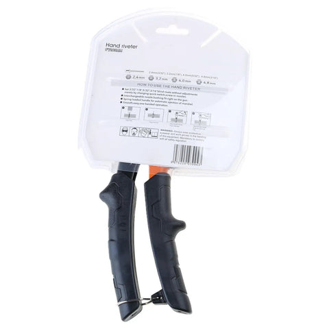Heavy Duty Manual Pop Rivet Tool Kit With Ergonomic Rubber Coated Handle And Lockable Grip Pro Grade Drill Bit Set 3/32, 1/8, 5/32, 3/16