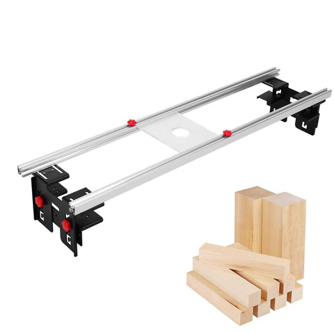 48-Inch Trimming And Planing Machine With Reinforced Rails, Precision Router Sled shown beside wooden blocks