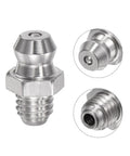 Stainless Steel Straight Grease Fitting M6 x 1mm Thread For Hydraulic Systems, detailed close-up showing threading and top view.