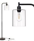 Bright Floor Lamp For Living Room With Glass Shade And LED Bulbs Industrial Tall Pole Standing Lamp For Bedroom Or Office Black Finish
