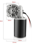 Front view of DC 24V 80W Worm Gear Motor with High Torque 4Nm 160RPM Right Angle Reversible Gearbox, 63mm x 100mm dimensions.