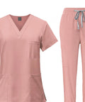 Pink Women Scrubs Set Nurse Uniform Workwear Top And Jogging Pants Easy Care Machine Washable For Spa Beauty Clinics Outfit L Size Durable Comfortable Fit Ideal For Nurses Caregivers And Spa Technicians