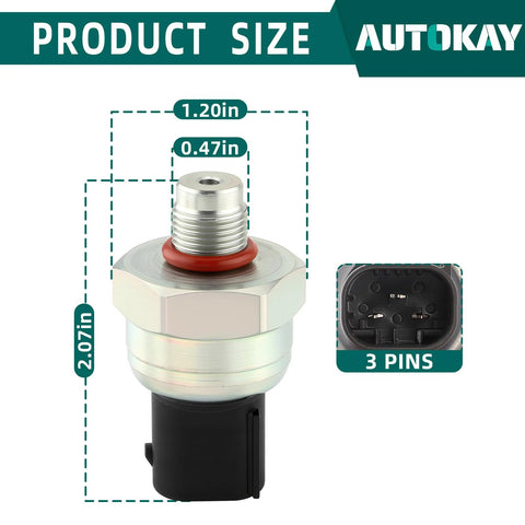 AUTOKAY brake fluid pressure sensor; metal threaded body, red seal, 3-pin connector (front view)
