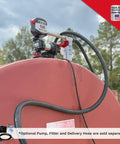 3 Digit Mechanical Fuel Flow Meter With 90 Degree Inlet Outlet installed on diesel fuel tank outdoors