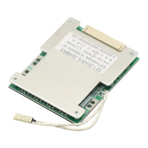 Kickass Heavy Duty 13S 48V 50A BMS Protection Board With Smart Cell Balancing and Triple Safety Guards for your Custom Lithium Ion Battery Packs Gonna Run Smooth Daily, detailed view showcasing wiring and connectors.