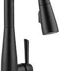 Bar Sink Faucet With Pull Down Sprayer In Matte Black Finish, Modern Single Hole Prep Faucet With Single Handle, Fits 8 Inch Center